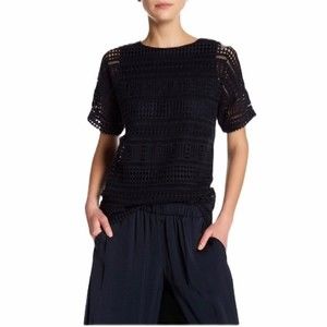 Vince Short Sleeve Lace Black Shirt, Size XS